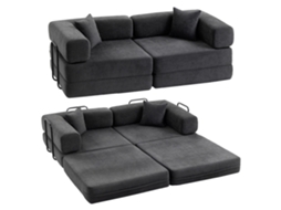Sofá-cama De 2 Lugare Chenille (100% Poliéster) Cor Cinza Escuro/cinza De Carvão 198x100x69 cm Homcom