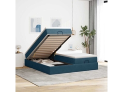 Vidaxl Estrutura Cama Otomana Colchões 180x200 Cm Veludo Azul Escuro