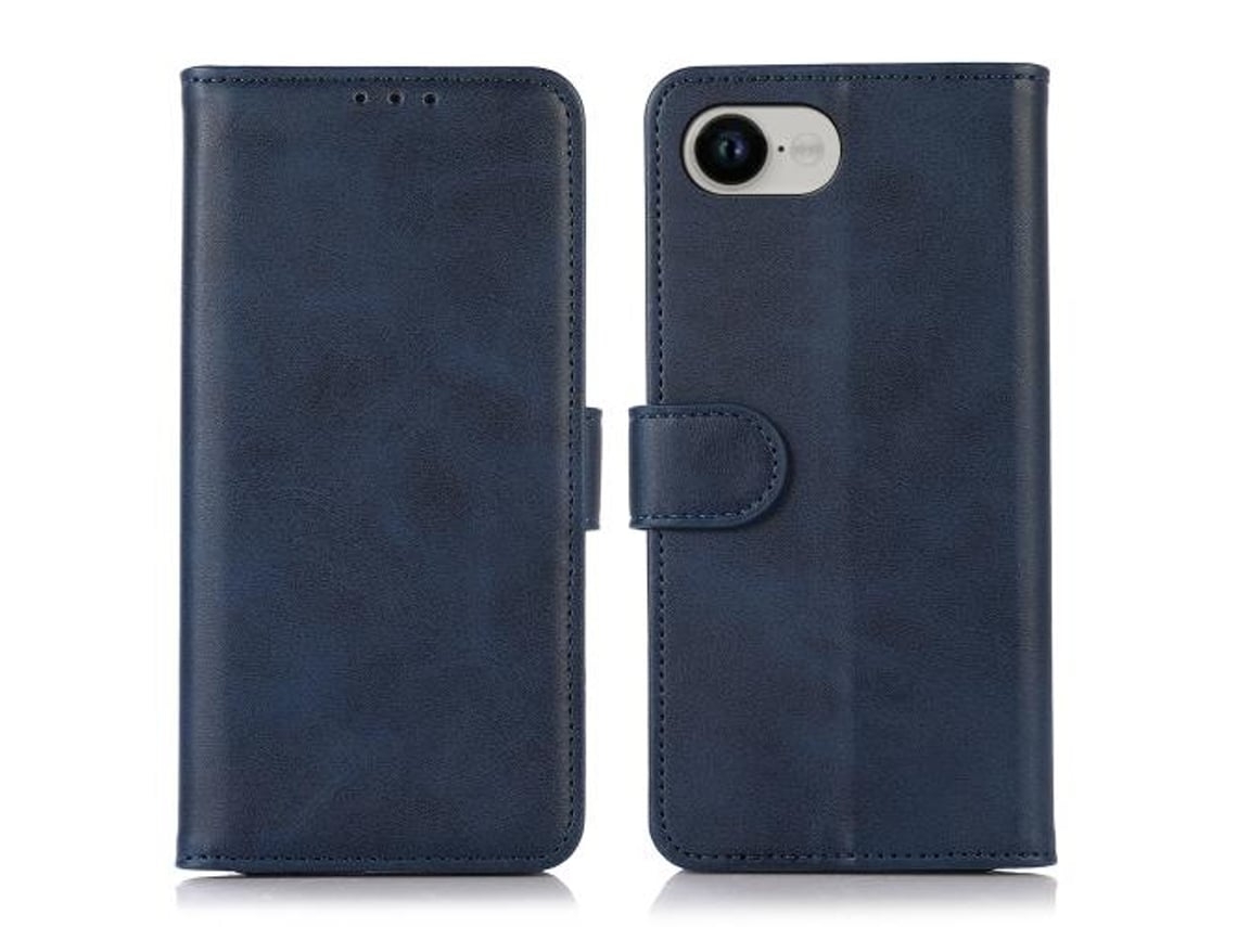 Capa Veanxin Para Iphone 16e De Couro Com Textura De Vaca -azul