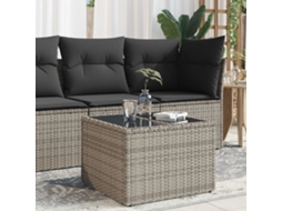 Vidaxl Mesa De Jardim Com Tampo De Vidro 55x55x37 Cm Vime Pe Cinzento