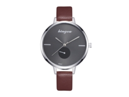 Relógio de Pulso Feminino de Quartzo com Pulseira de Couro Simples Estilo Moderno Café