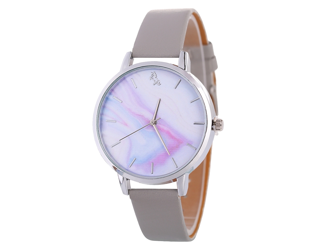 Relógio de Pulso Feminino de Quartzo com Pulseira de Couro Pu Estilo Simples Cinza