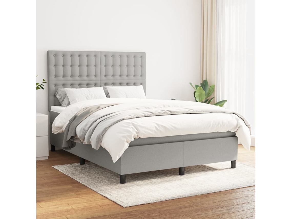 Vidaxl Cama Com Molas/colchão 140x190 Cm Tecido Cinzento-claro