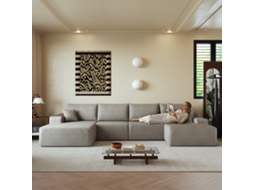 Sofá De Canto L Modular 340 Cm Com Chaise Longue, Assento Profundo, Moderno, Sem Montagem, Camel