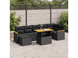 Vidaxl 8 Pcs Conjunto Sofás Jardim Com Almofadões Vime Pe/acácia Preto