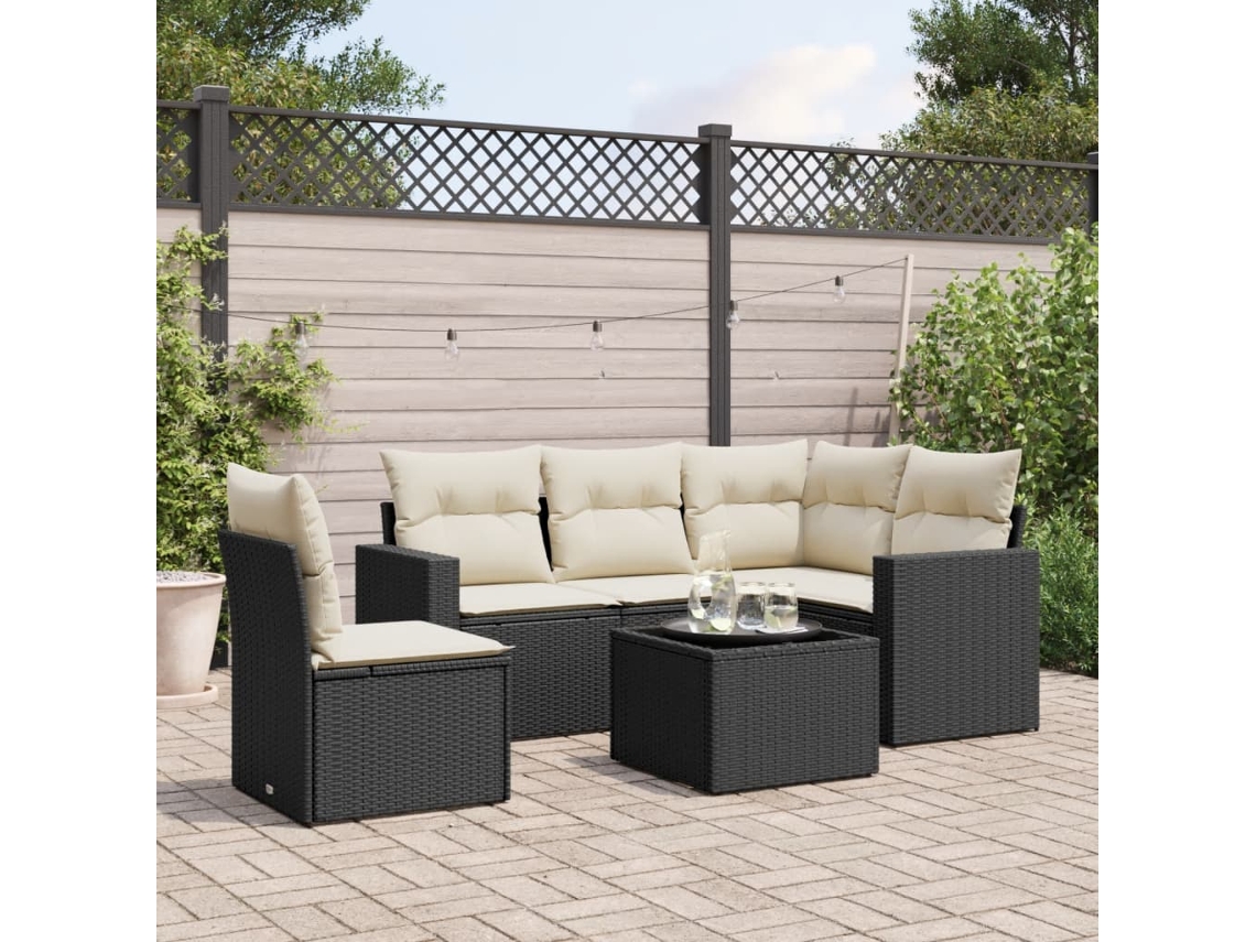 Vidaxl 6 Pcs Conjunto Sofás De Jardim C/ Almofadões Vime Pe Preto