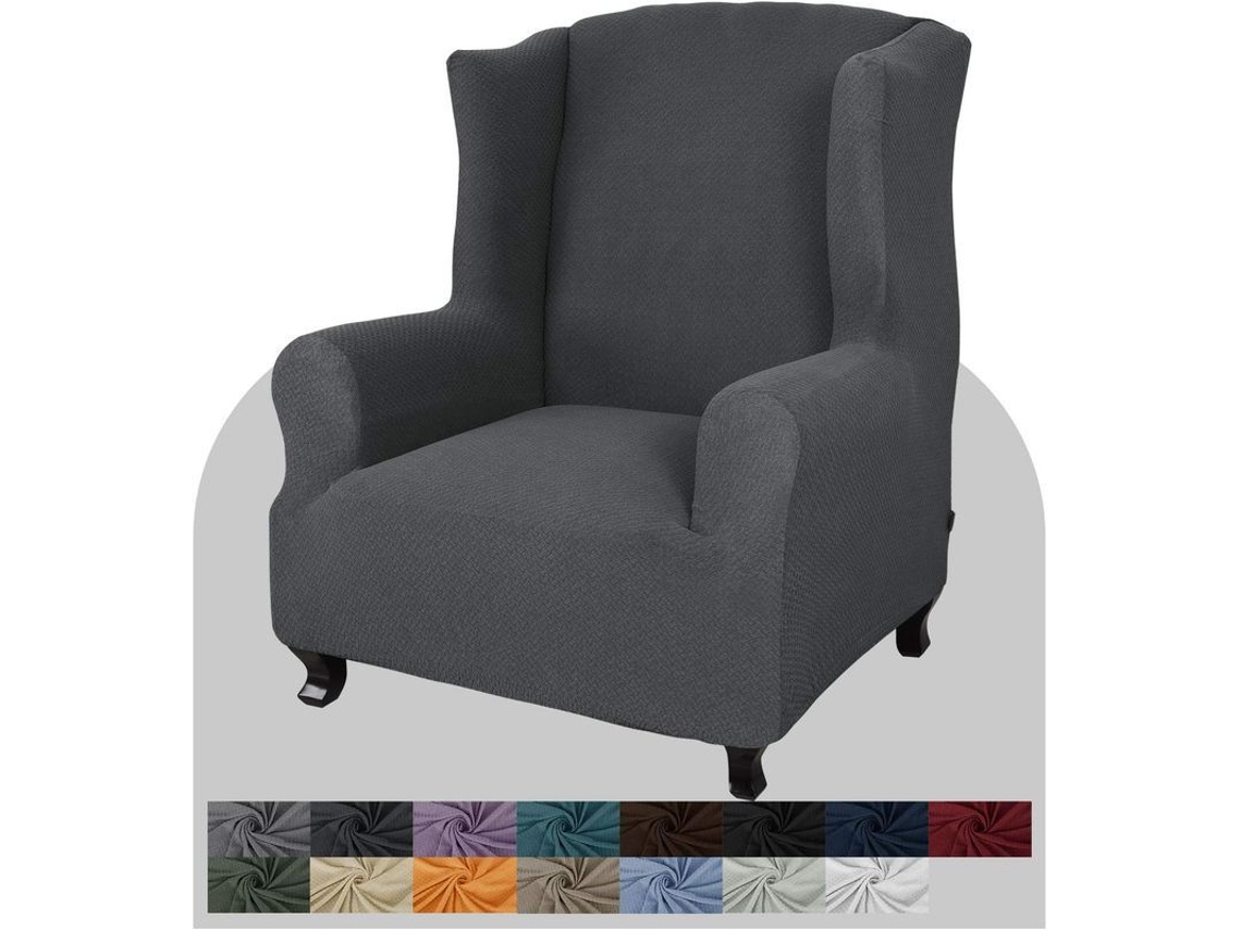 Funda Para Sillón De Alas 1 Pieza Spandex Jacquard Suave Con Barra De Espuma Color Gris Oscuro