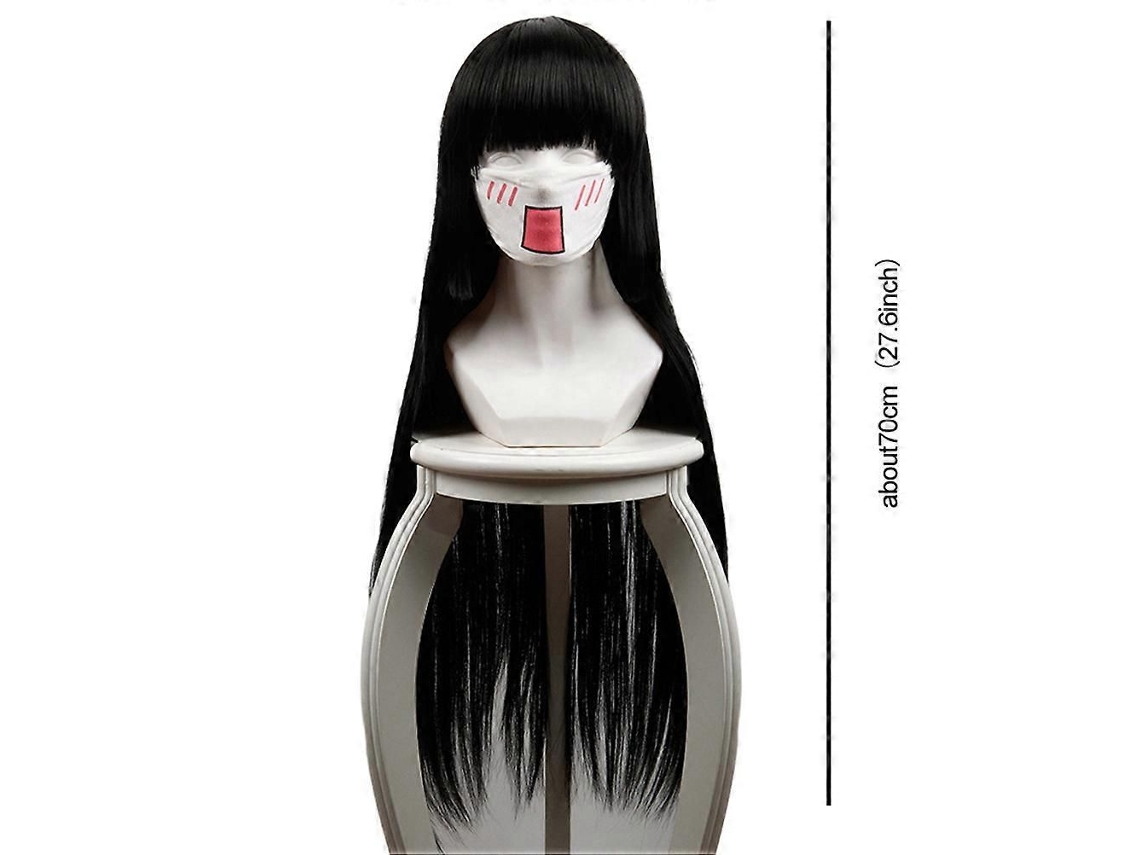 Peruca Longa Preta e Lisa para Personagens de Anime, Ideal para Cosplay de Halloween. Perfeita para Amantes de Perucas. TAISHENGDA