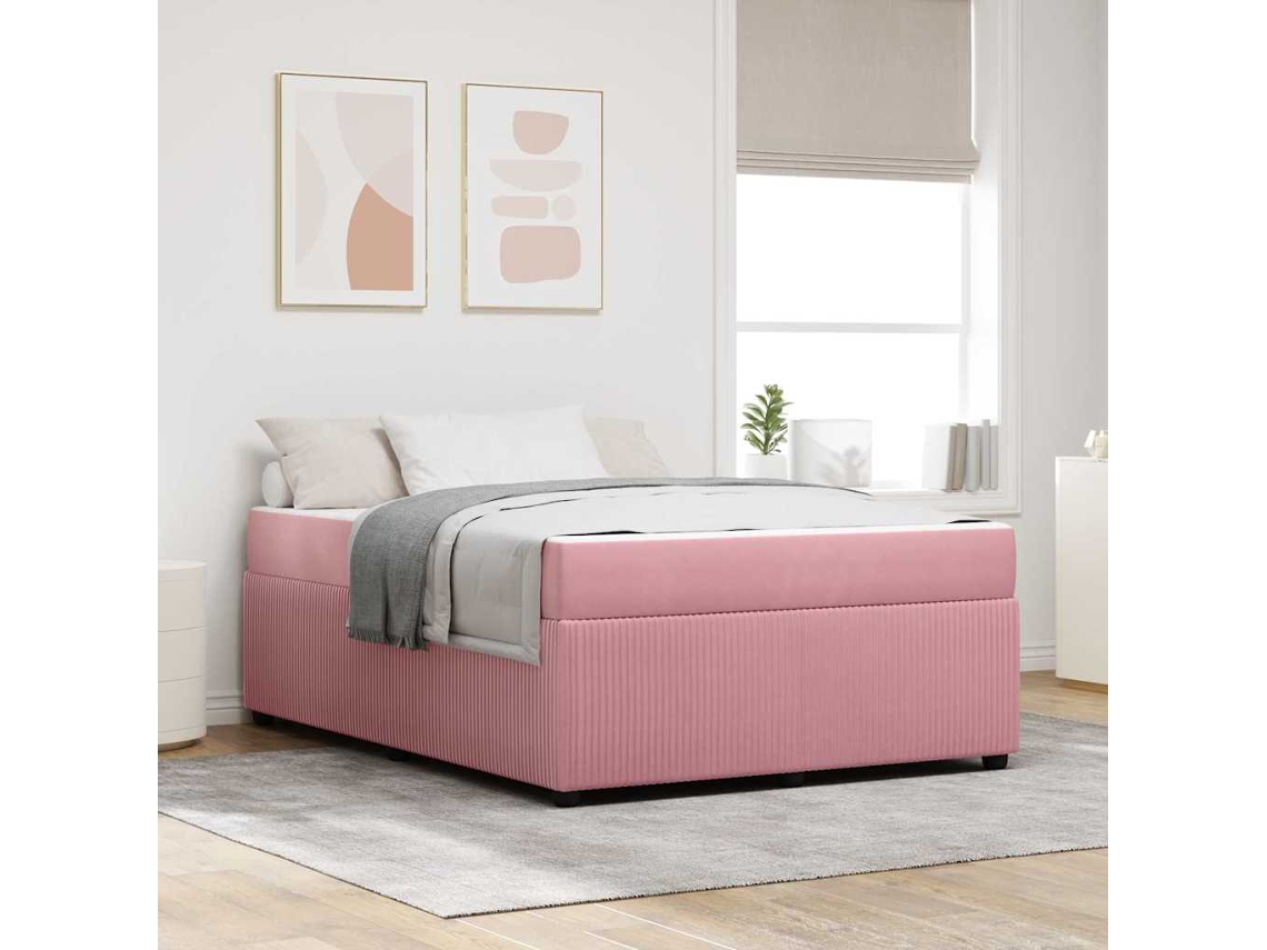 Vidaxl Estrutura da Cama com Colchão Rosa 140 X 200 Cm Tecido