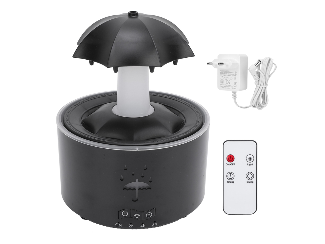 Umidificador Difusor de Óleo Essencial Guard chuva 300ml com Luz Led Timer Controle Remoto Preto Eu