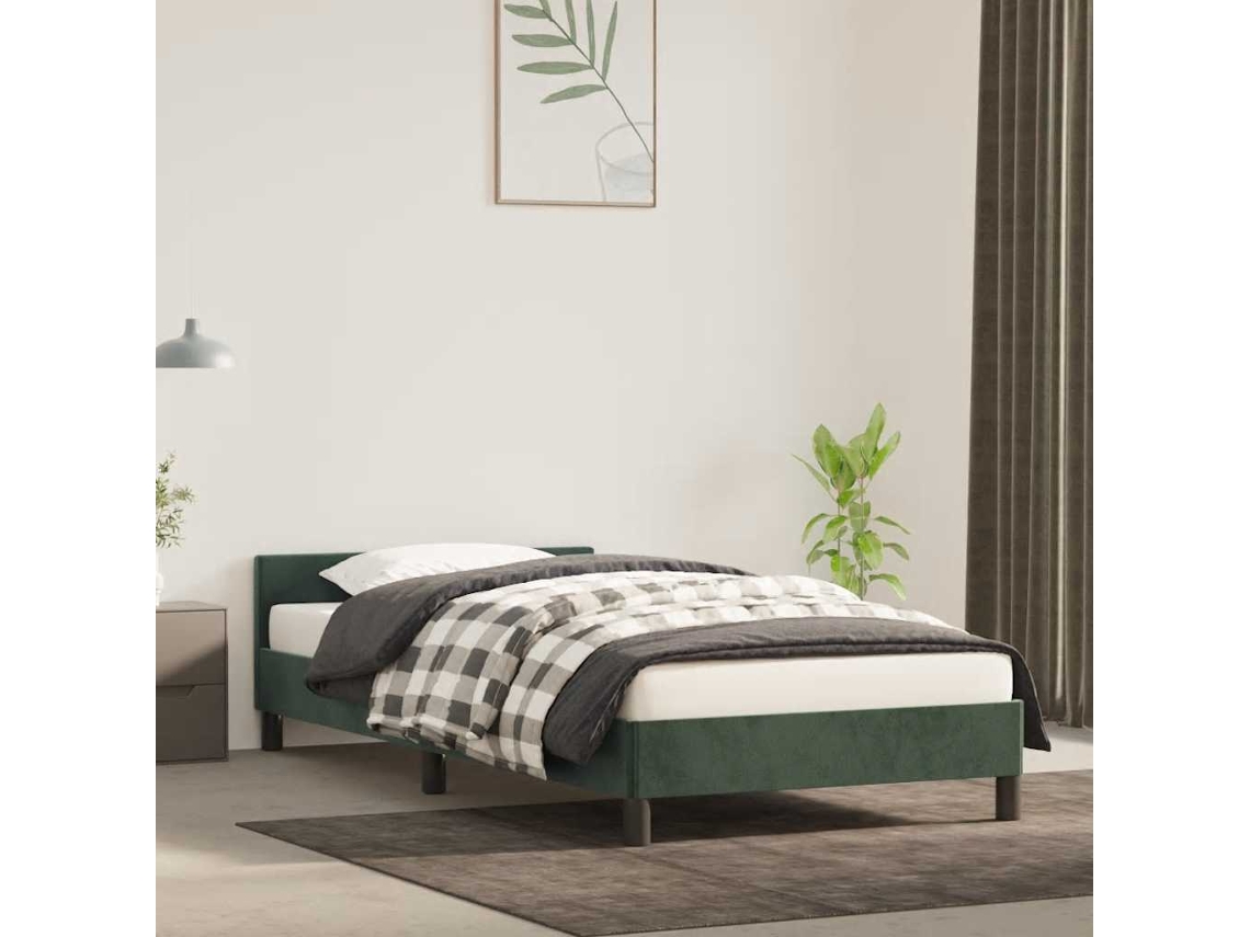 Estrutura De Cama Sem Colchão 90x190 Cm Veludo Verde-escuro