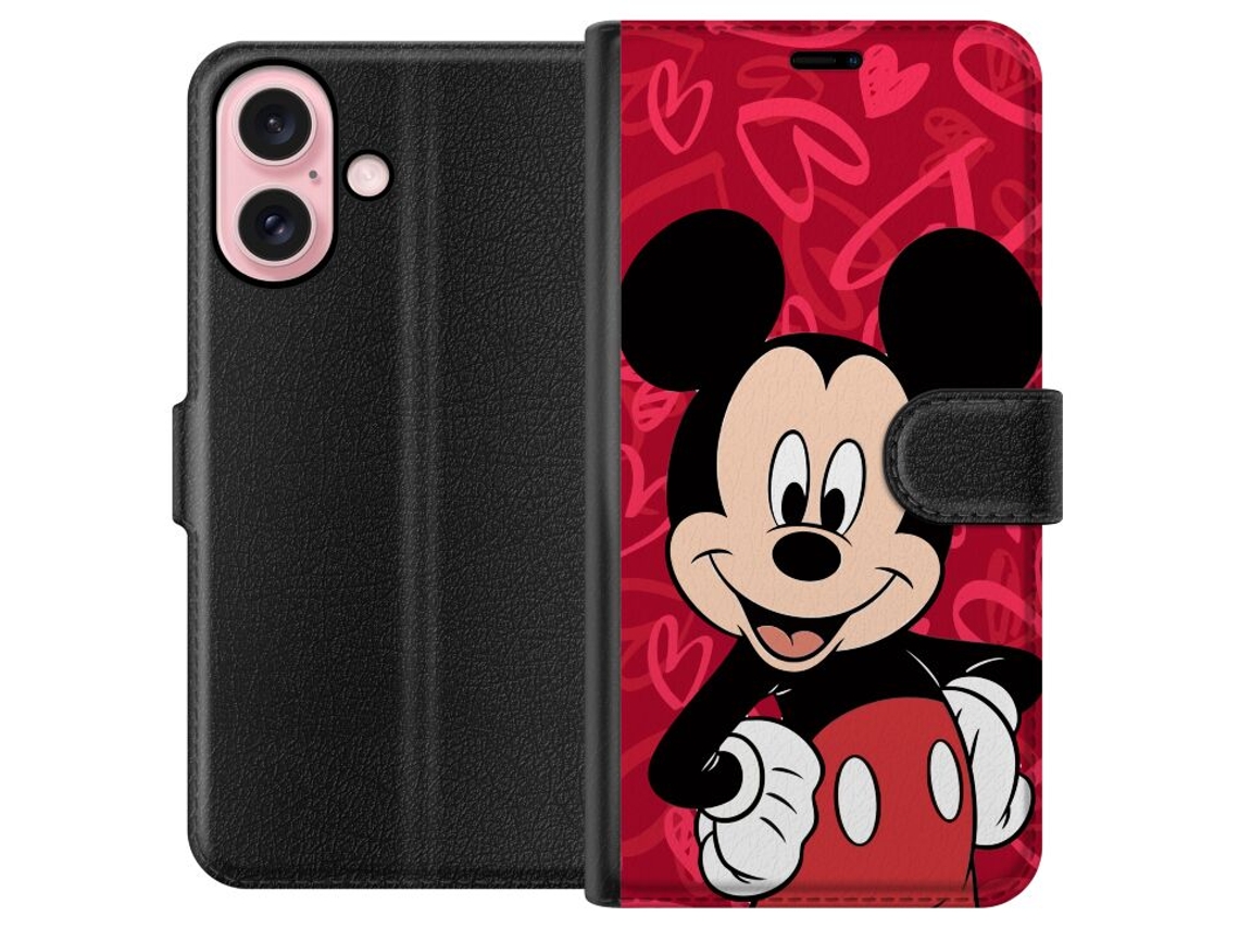 Capa Carteira Compatível Com Apple Iphone 16 Mickey Mouse