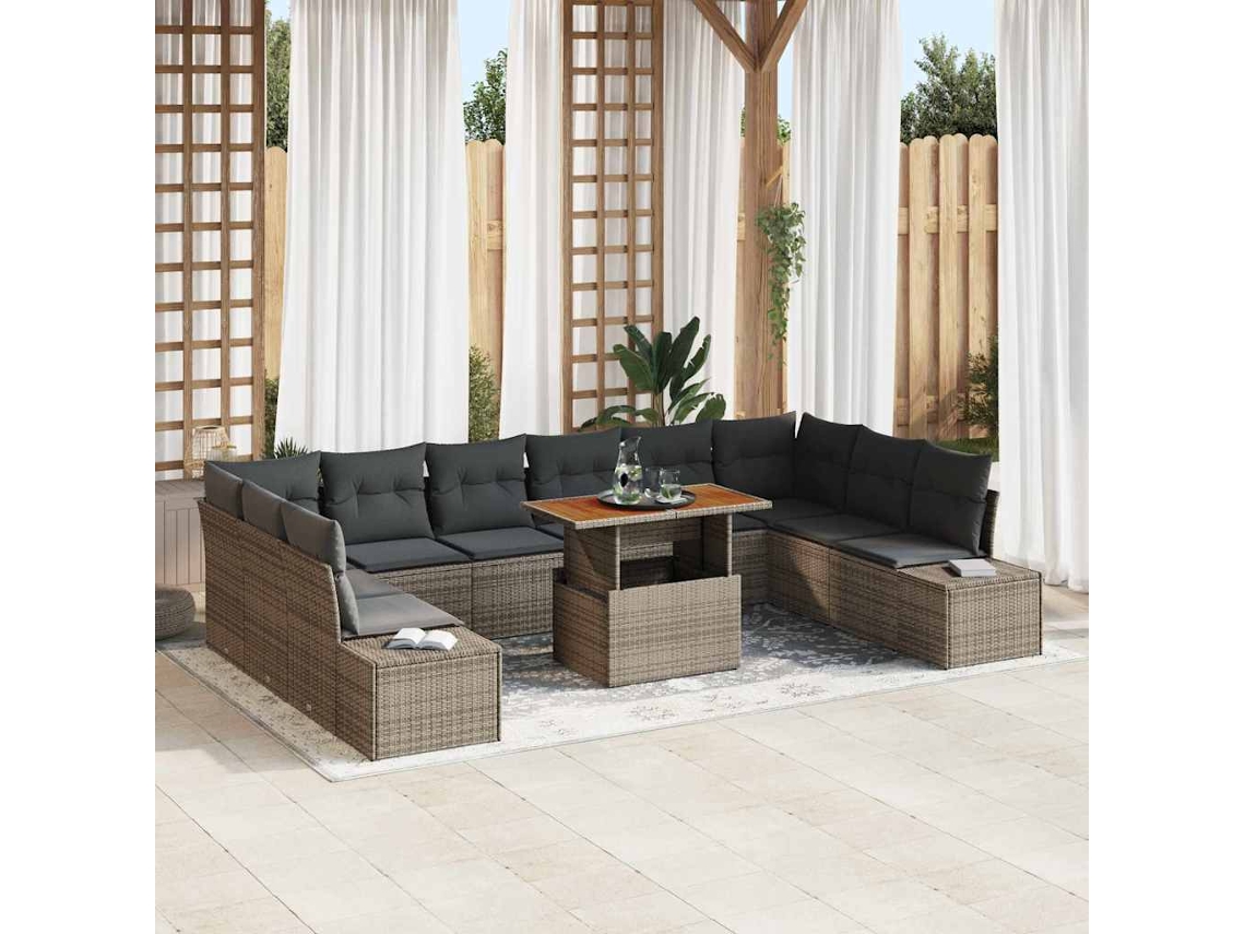 Vidaxl Conjunto De Sofá De Jardim 11 Unid. Cinza E Marrom