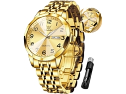 Lurelia Relógio Masculino, Movimento De Quartzo, Luminoso, Detalhes Com Strass, Aço Inoxidável, Resistente À Água 30m, Dourado