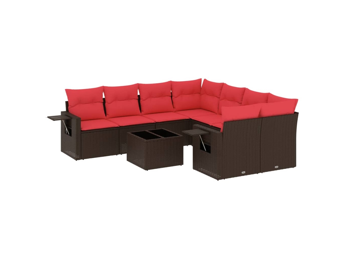 Conjunto de Sofá de Jardim com 9 Peças e Almofadas em Rattan Sintético Marrom MAISON EXCLUSIVE