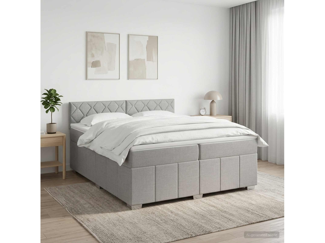 Vidaxl Cama Box Spring Com Colchão Cinzento-claro 200 X 200 Cm Tecido