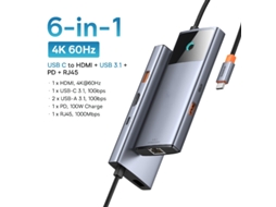 Yizhood 10Gbps Usb C 4k 60hz Tipo C para Hdmi Rj45 Ethernet Pd 100w Docking Station para Macbook Ipad Sumsang Pc Tablet Phone Cinza