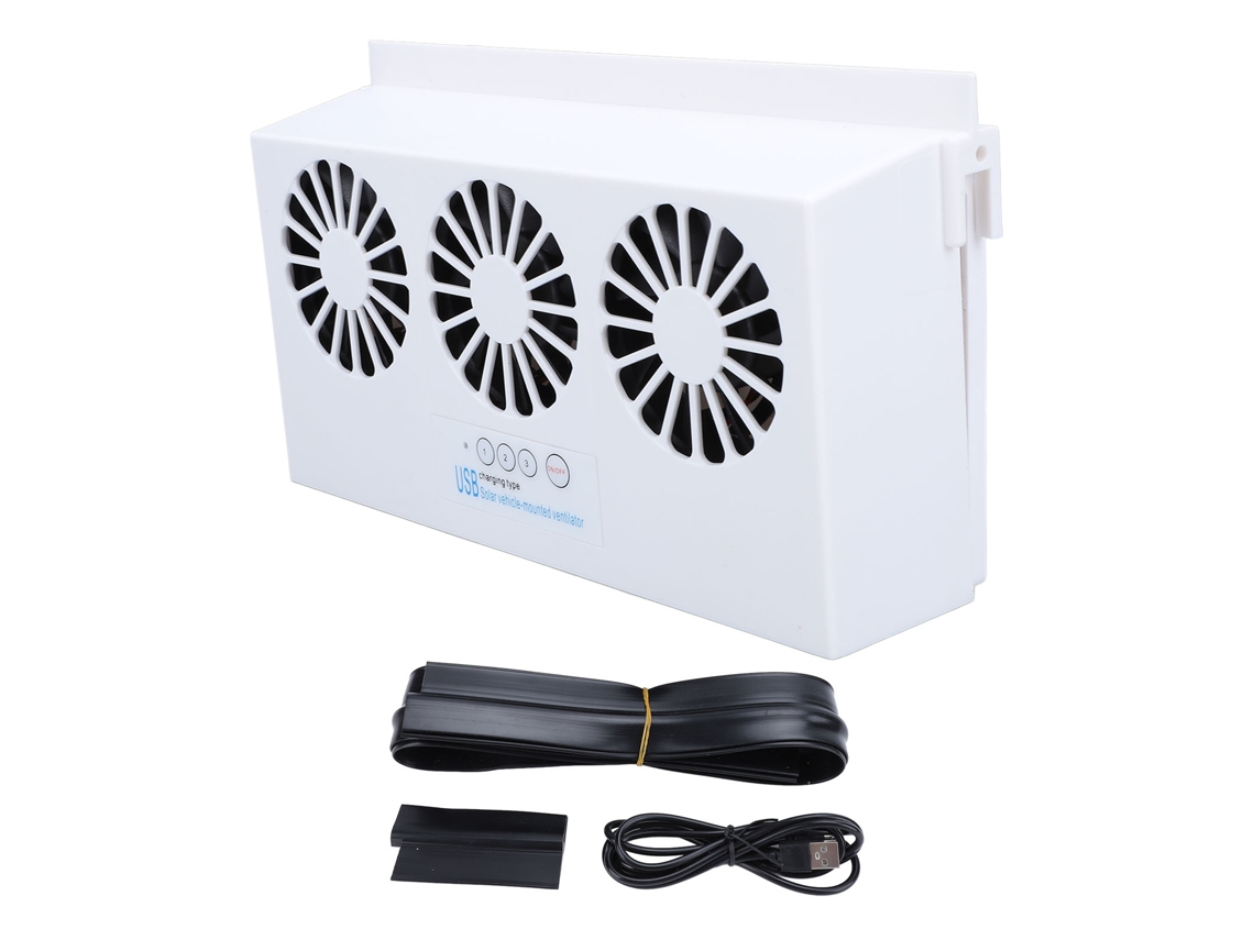 Ventilador Exaustor Solar 3 Cabeças Purificador Ar Resfriador Carro Casa Escritório Branco