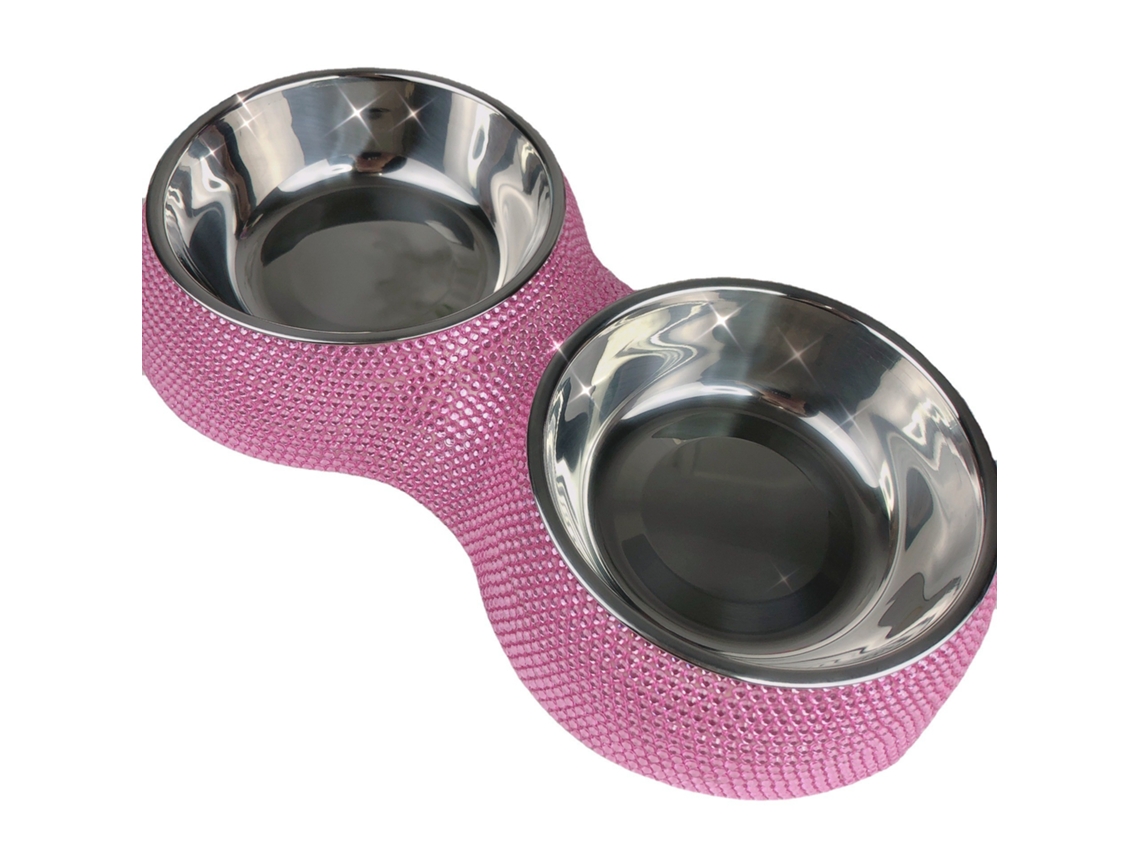 Tigela Dupla Cristalizada para Ração de Animais de Estimação, Rosa para Cães AQUAFORGE
