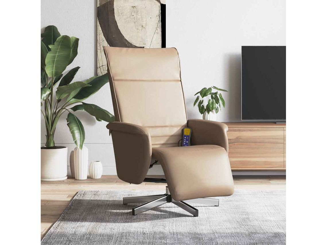 Vidaxl Cadeira Massagens Reclinável C/apoio Pés Couro Arti. Cappuccino