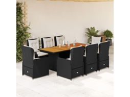 Vidaxl 9 Pcs Conjunto de Jantar P/ Jardim C/ Almofadões Vime Pe Preto