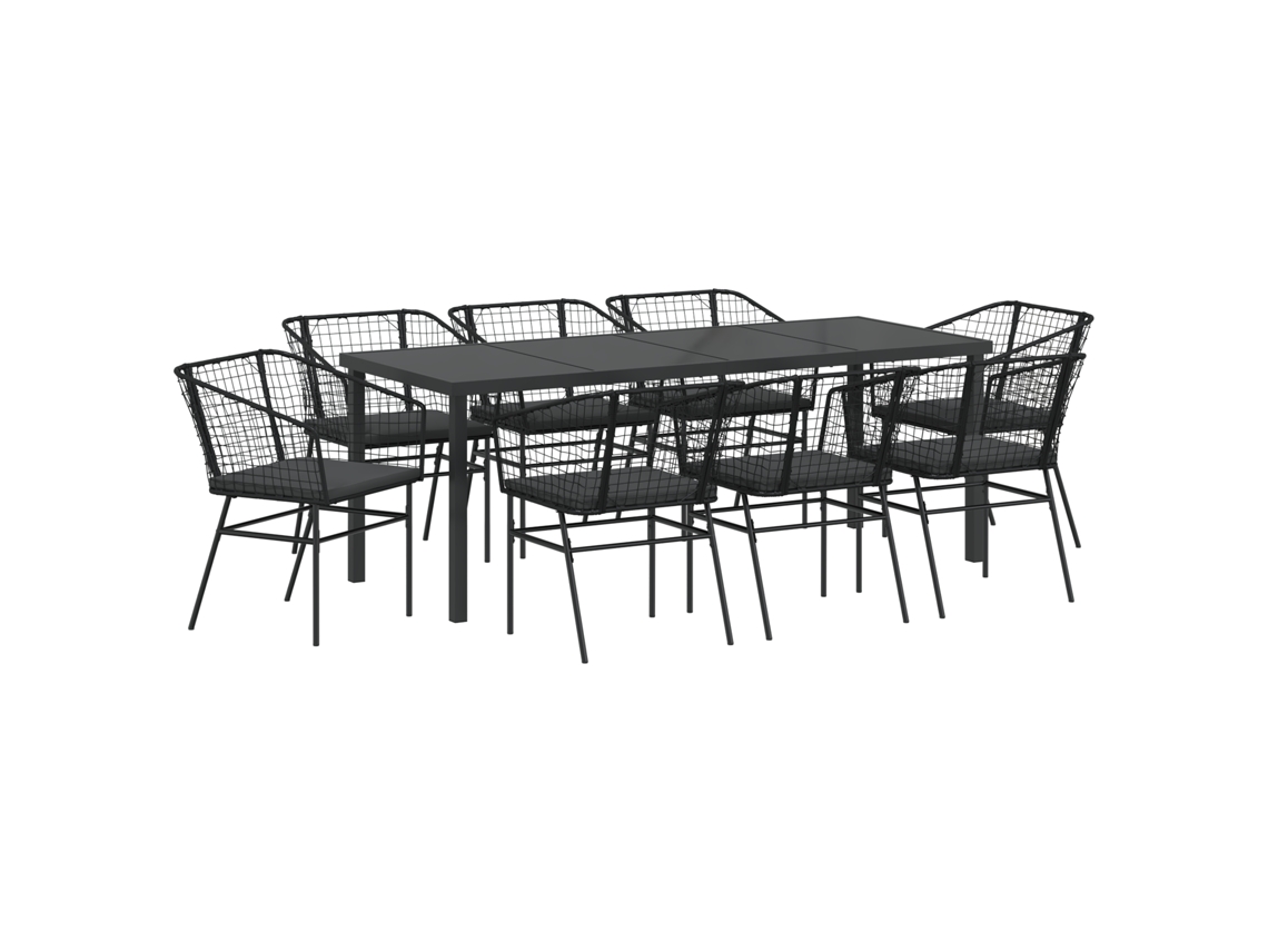 Conjunto 9 Conjunto De Jantar Para Jardim Vidaxl Preto Vime Pe (200 X 80 X 73 Cm)