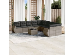 Vidaxl 10 Pcs Conjunto Sofás de Jardim C/ Almofadões Vime Pe Cinzento