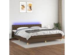 Cama Box Spring C/ Colchão/led 200x200cm Tecido Castanho-escuro