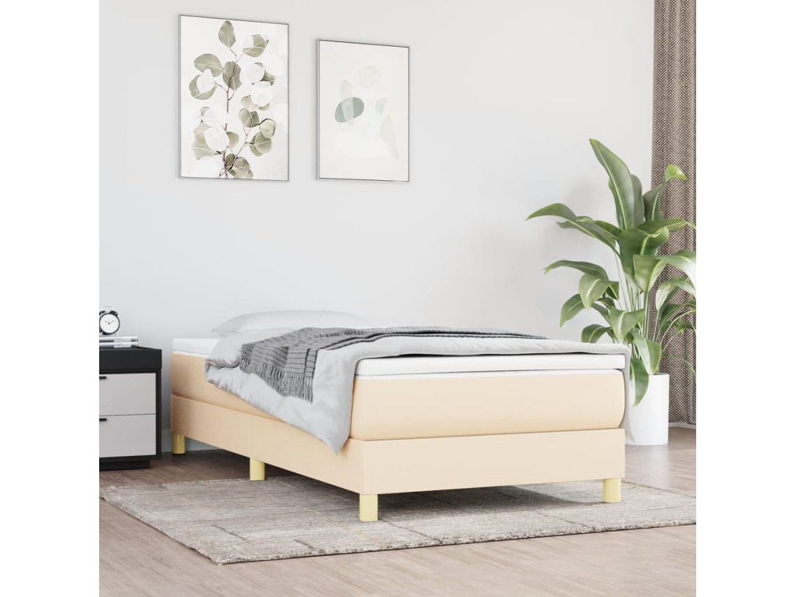Vidaxl Cama Com Molas/colchão 100x200 Cm Tecido Cor Creme