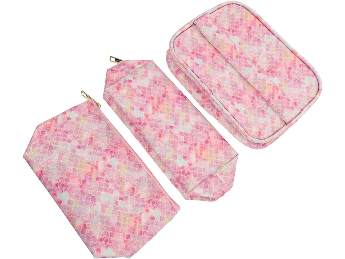 Conjunto De Três Peças De Nécessaire Rosa Em Pu