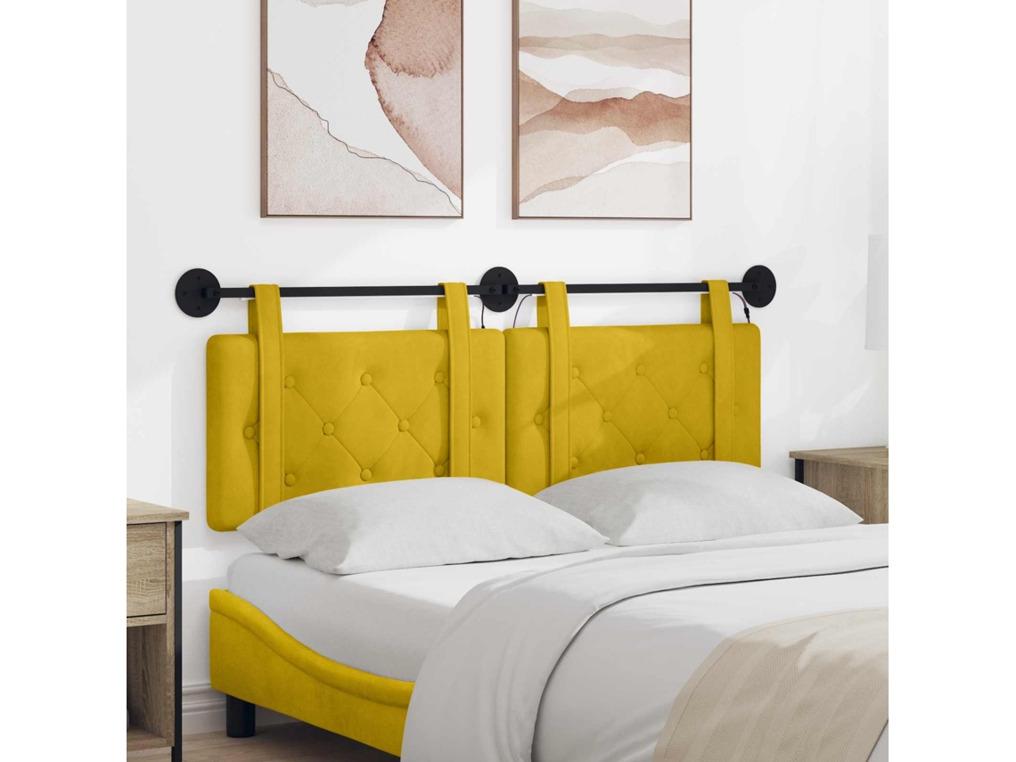 Vidaxl Cabeceira Suspensa Com Luz Led Amarelo Veludo