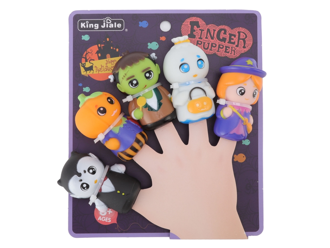 Bjww - Conjunto de 5 fantoches de dedo infantis para o Halloween, com desenhos animados fofos para festas escolares.