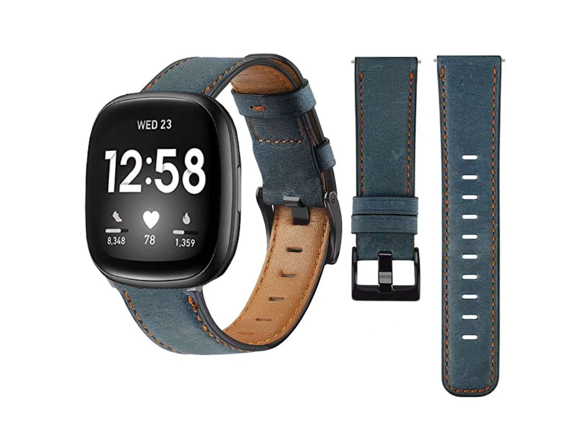 Bracelete Classic Vintage em Pele Ecológico Fitbit by Google Versa Azul