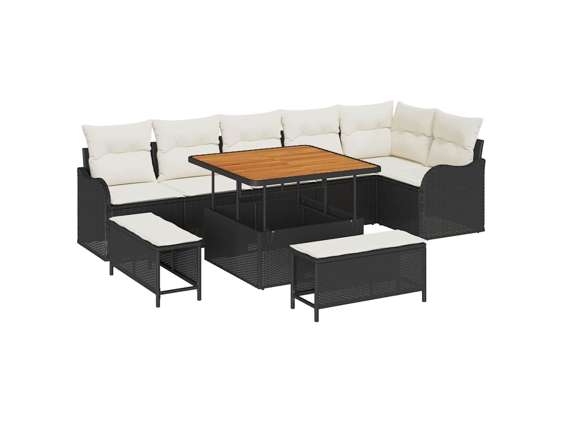 Maison Exclusive - Conjunto De Sofá De Jardim Com Almofada 9 Pcs Preto E Creme