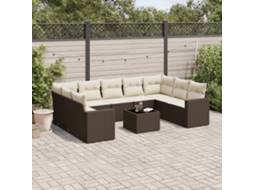 Vidaxl 10 Pcs Conj. Sofás Jardim Com Almofadões Vime Pe Castanho