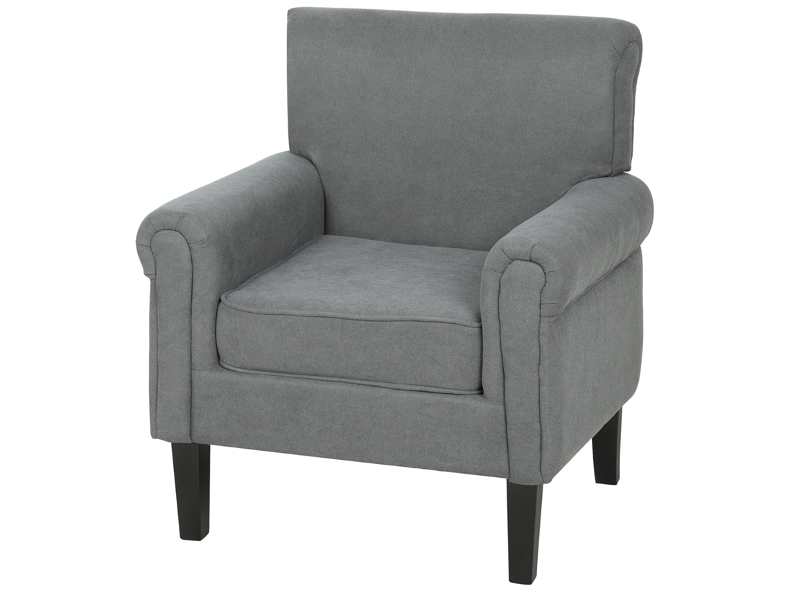Poltrona relax estofada assento amovível e lavável, apoio braços, pés de madeira, cinza escuro 79x78x87 Cm | S/MARCA