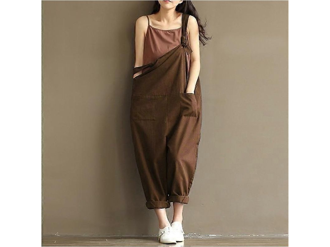 Vestido Feminino De Algodão Com Etiqueta - Tamanhos Xs A 5xl - Lavagem À Mão E Secagem Na Sombra Castanho