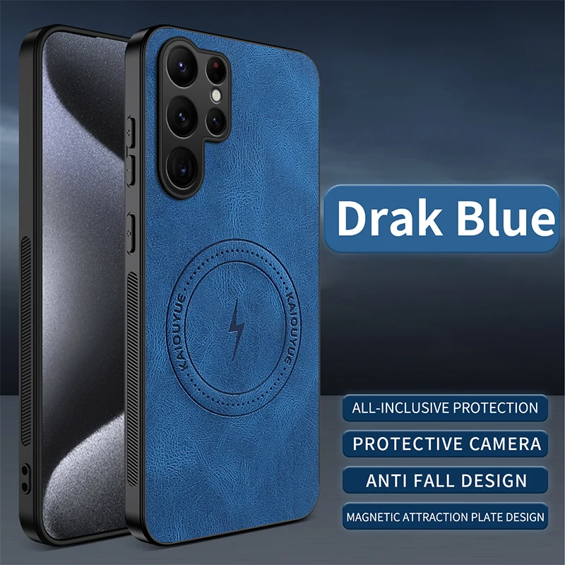 Capa Protetora Magnética Em Couro Genuíno (azul Galaxy A53), Acabamento Fosco, Resistente A Impactos.