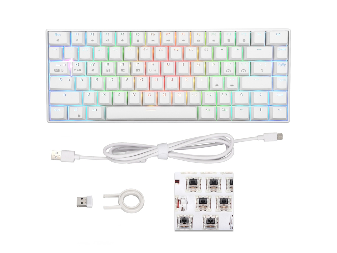 Teclado Mecânico 82 Teclas GATERON com Fio/sem Fio 2.4G Bluetooth, Iluminação RGB, Tipo C, para Jogos