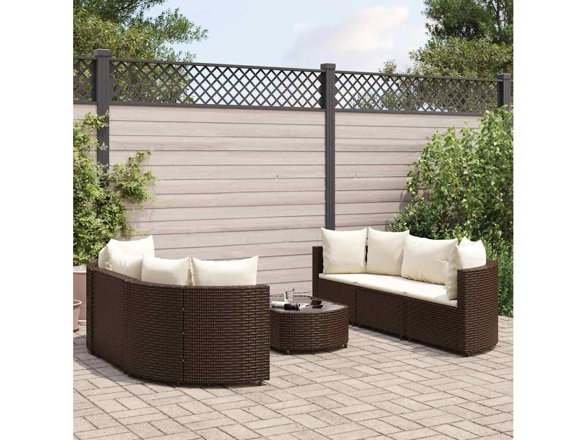 Vidaxl 7 Pcs Conjunto De Sofás Jardim C/ Almofadões Vime Pe Castanho
