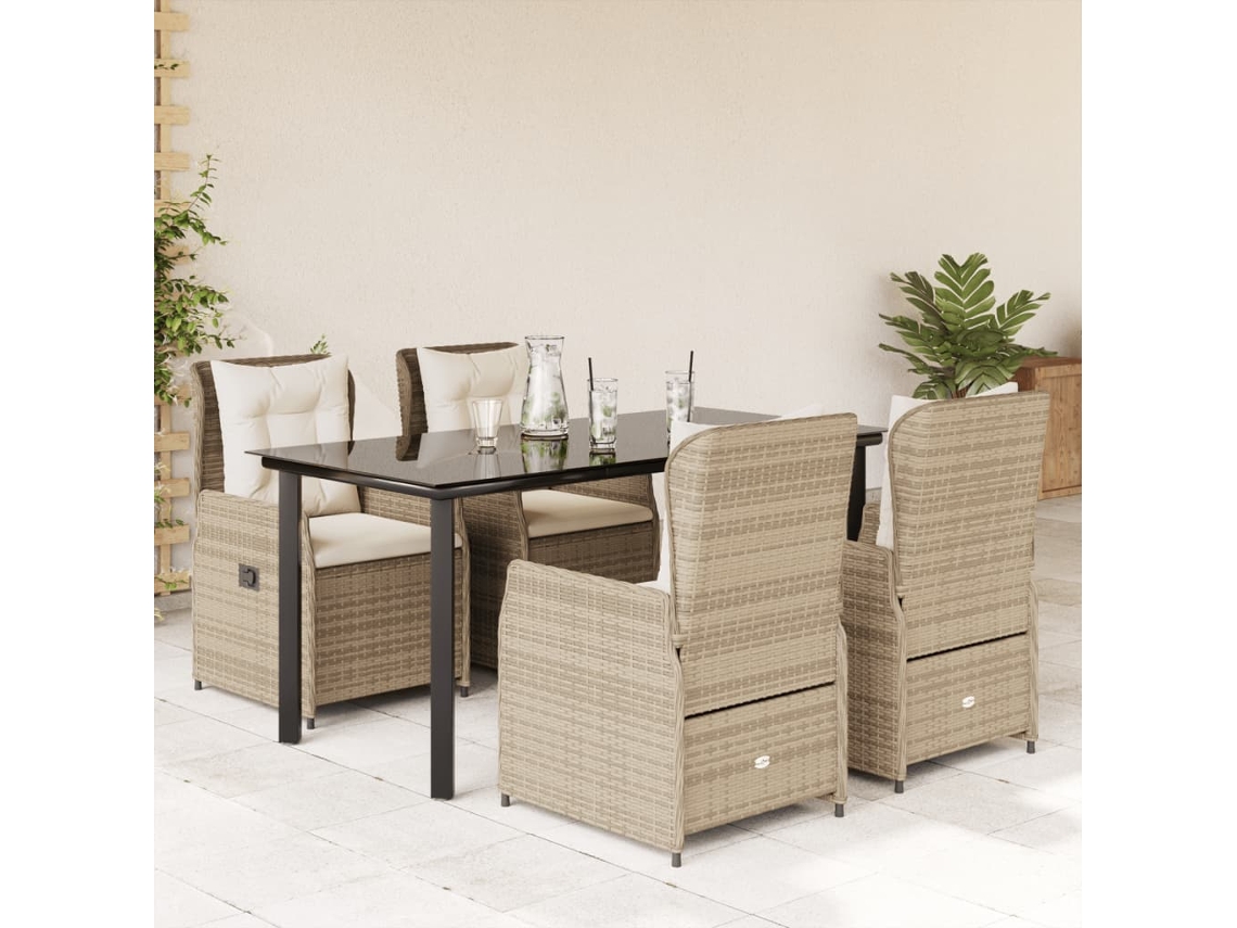 5 Pcs Conjunto De Jantar P/ Jardim Com Almofadões Vime Pe Bege Dkd Home Decor