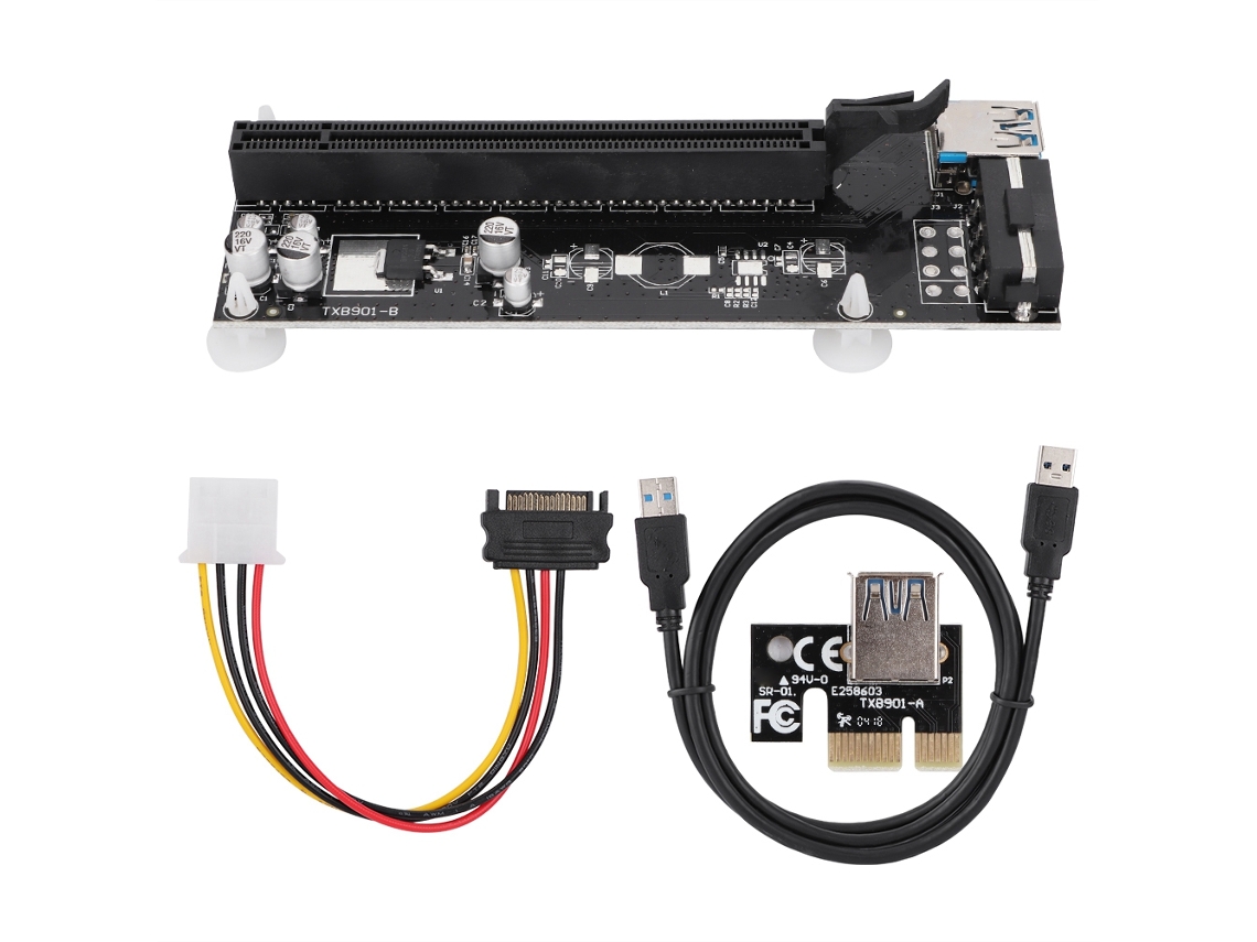 Placa Extensora Adaptadora Com Cabo De Alimentação 4pin Pci-e De 1x Para 16x