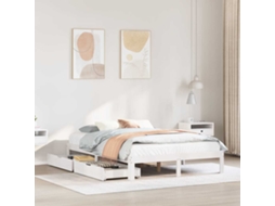 Estrutura De Cama Com Gavetas 140x190 Cm Pinho Maciço Branco
