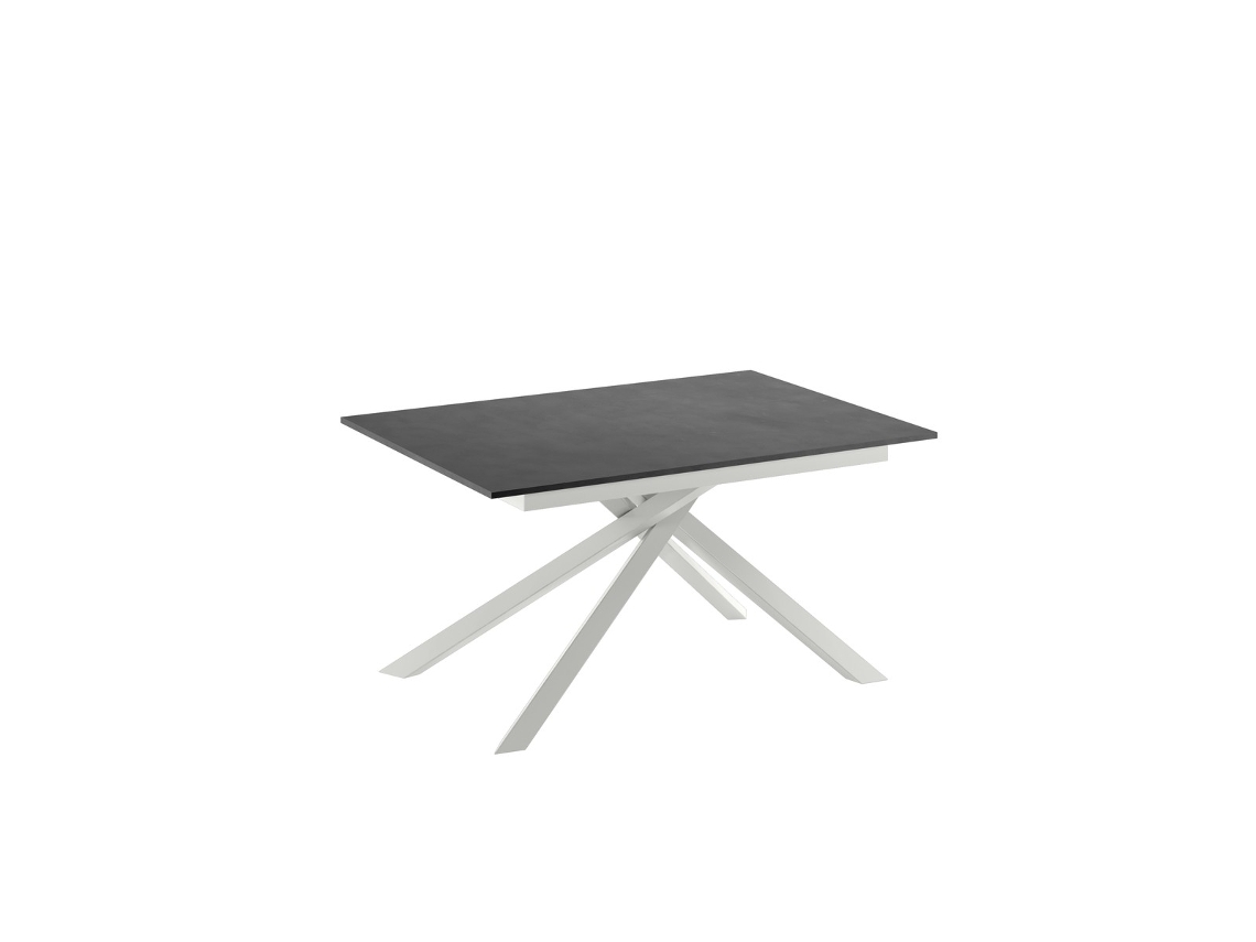 Mesa Extensível Pulse 25 Com Tampo Em Melamina Cinza Cimento Fosco E Estrutura Em Metal Branco - 140-190x90 Cm