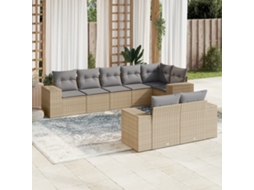 Vidaxl 8 Pcs Conjunto De Sofás P/ Jardim Com Almofadões Vime Pe Bege