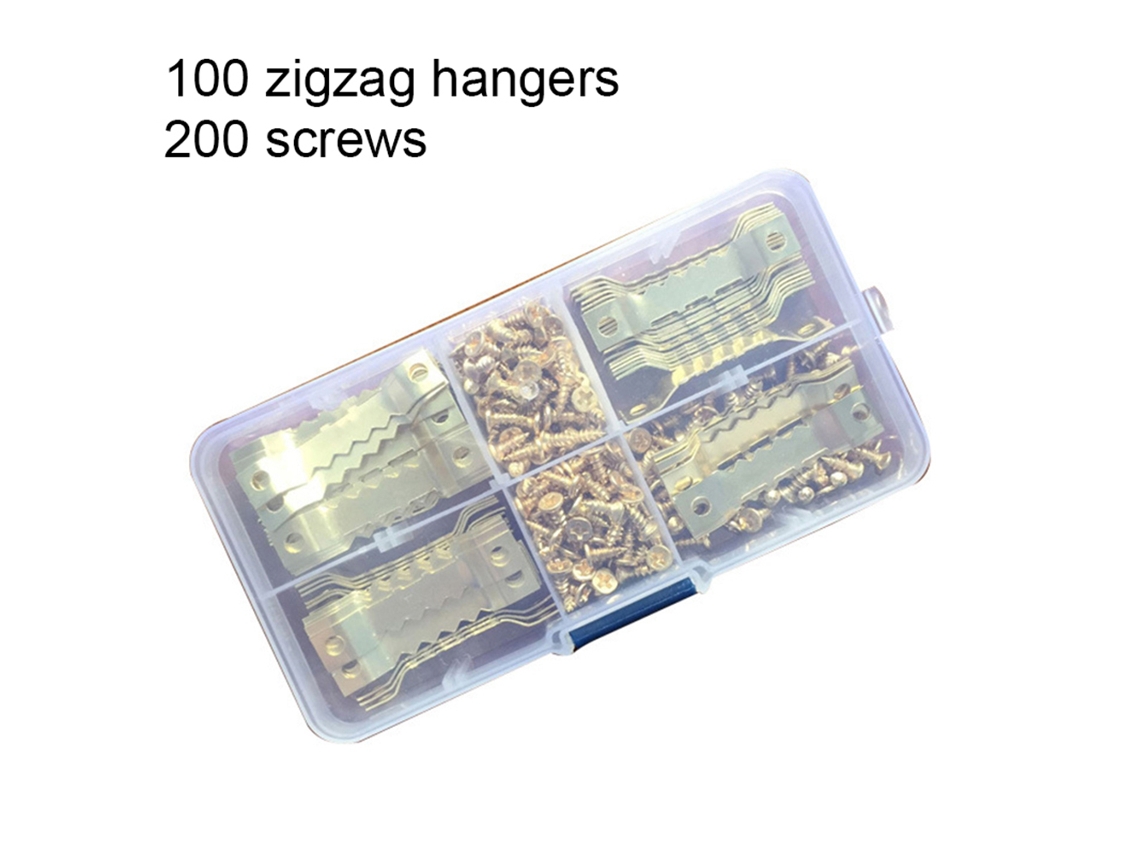 Conjunto de 100 Ganchos Serrilhados para Pendurar Quadros, 40 Mm Diâmetro, com Furo Duplo e 200 Parafusos Dourados. AQUAFORGE