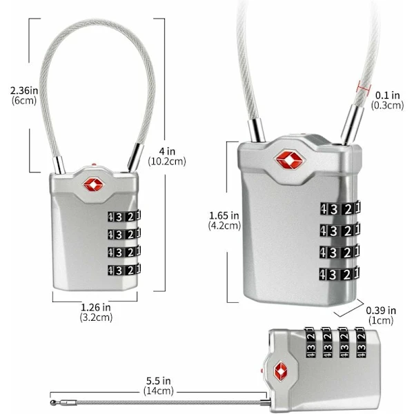 Conjunto de 6 Cadeados BRILVIBERA com Código, 3 Dígitos, Pequenos