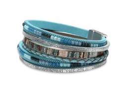 Pulseiras de Couro com Perolas e Cristais Multicamadas para Mulheres | S/MARCA