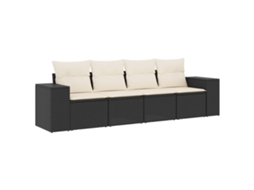 Maison Exclusive - 4 Pcs Conjunto De Sofás Para Jardim C/ Almofadões Vime Pe Preto