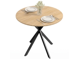 Mesa De Cozinha Redonda, 80 Cm, Tampo Compacto, Aglomerado, Metal, Carvalho Branco + Preto